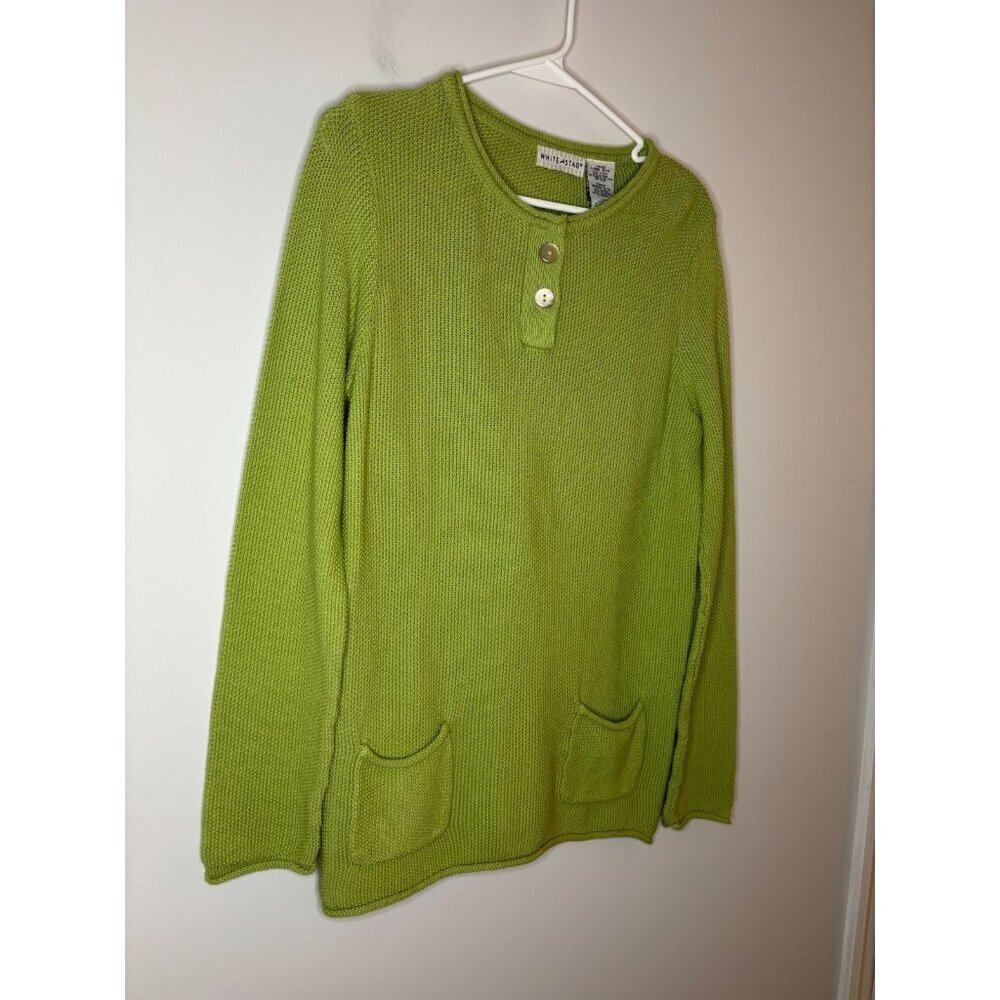 White Stag New 2 Pocket Henley Long Sleeve Womens L 12/14 Gentle Lime Knit